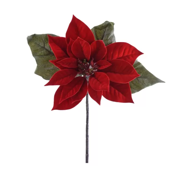 Direct Export Co. Floral>Red With Green Leaves Poinsettia Pick