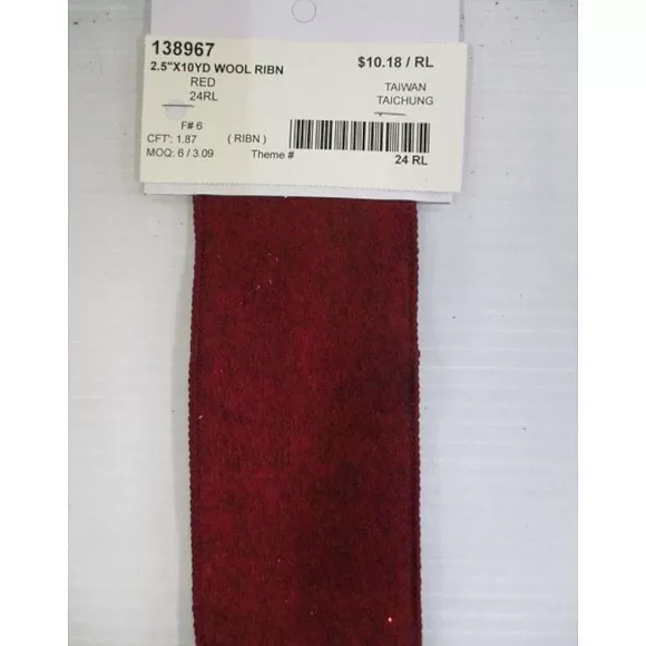 Direct Export Co. Ribbon>Red Wool Ribbon 2.5"X10Yd