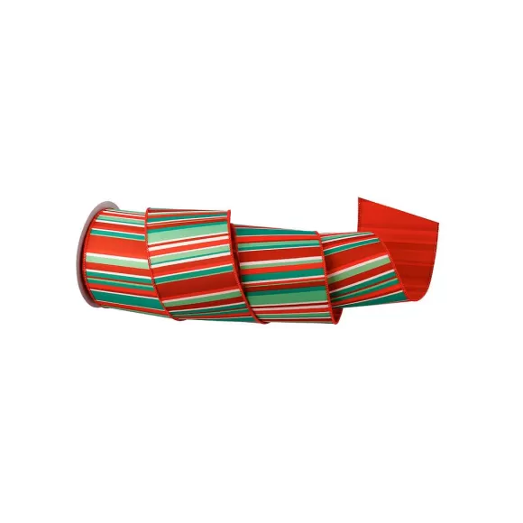 Regency Ribbon>Satin Holiday Stripe Ribbon, 4" X 10Yd