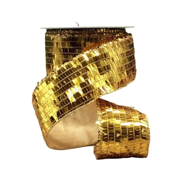 D. Stevens Ribbon>Sequin La Garconne Bright Gold Ribbon, 2.5" X 10Yd