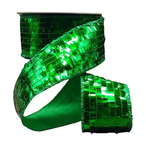 D. Stevens Ribbon>Sequin La Garconne Emerald Green Ribbon, 2.5" X 10Yd