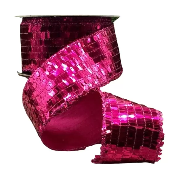 D. Stevens Ribbon>Sequin La Garconne Hot Pink Ribbon, 2.5" X 10Yd