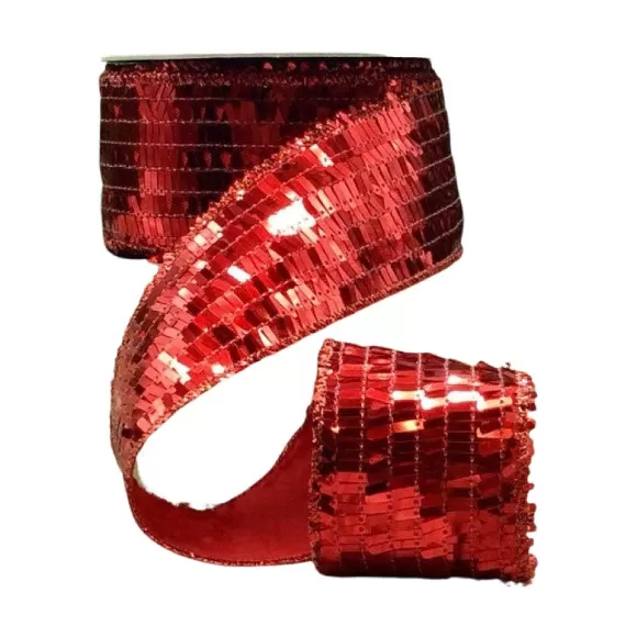 D. Stevens Ribbon>Sequin La Garconne Red Ribbon, 2.5" X 10Yd