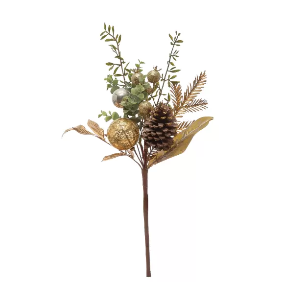 Creative Coop Floral Decor>Silver And Gold Ball Ornament Greenery Pick