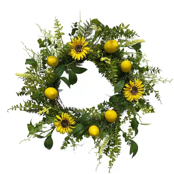 Liberty Floral Spring>Sunflower Lemon Mix Lvs Wreath