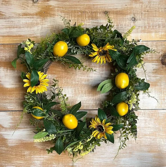 Liberty Floral Wreaths>Sunflower Lemon Mix Lvs Wreath