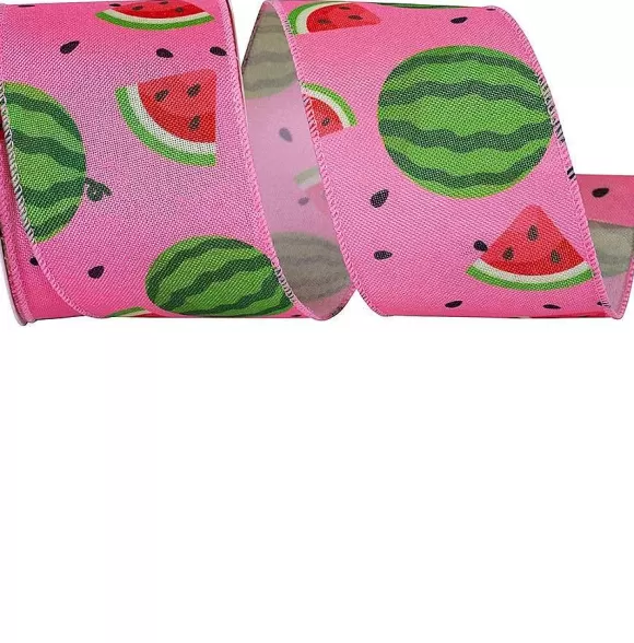 Reliant Ribbon Ribbon>Watermelon And Seeds Linen Ribbon, 2.5" X 10Yd